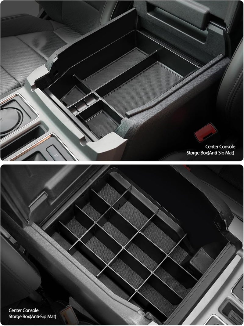 ELECFRESH 2PCS Center Console Organizer for 2024 2023 2022 2021 Ford F150 Accessories, Armrest Storage Box and 16-Compartments Divider for Ford F150 - Image 2